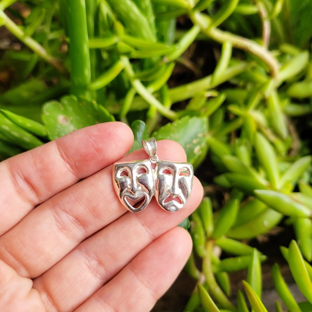 New Solid 925 Sterling Silver Comedy Tragedy Pend… - image 1
